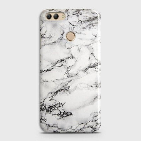 Huawei Y9 2018 Cover - Matte Finish - Trendy Mysterious White Marble Printed Hard Case with Life Time Colors Guarantee