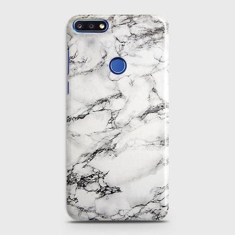 Huawei Y7 Prime 2018 Cover - Matte Finish - Trendy Mysterious White Marble Printed Hard Case with Life Time Colors Guarantee