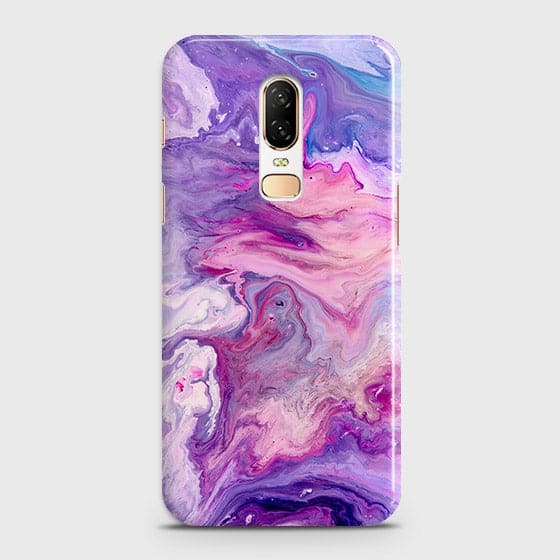 OnePlus 6 Cover - Chic Blue Liquid Marble Printed Hard Case with Life Time Colour Guarantee