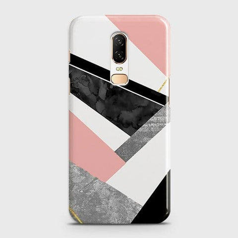 OnePlus 6 Cover - Geometric Luxe Marble Trendy Printed Hard Case With Life Time Colour Guarantee