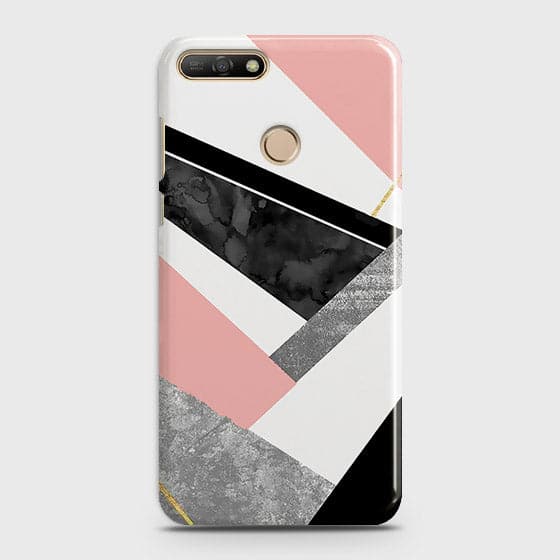 Huawei Y7 2018 Cover - Geometric Luxe Marble Trendy Printed Hard Case With Life Time Colour Guarantee