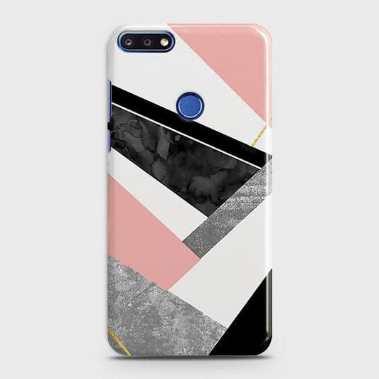 Huawei Y7 Prime 2018 Cover - Geometric Luxe Marble Trendy Printed Hard Case With Life Time Colour Guarantee