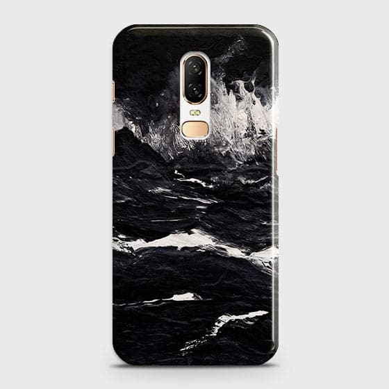 OnePlus 6 Cover - Matte Finish -  Black Ocean Marble Trendy Printed Hard Case With Life Time Colour Guarantee