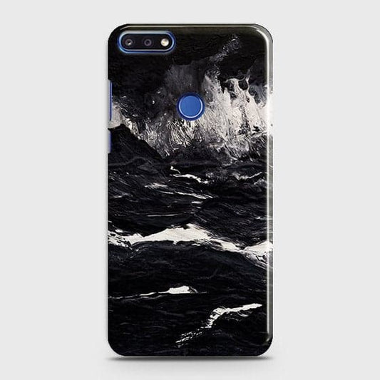 Huawei Y7 Prime 2018 Cover - Matte Finish - Black Ocean Marble Trendy Printed Hard Case With Life Time Colour Guarantee