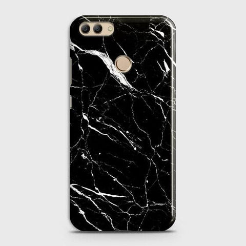 Huawei Y9 2018 Cover - Matte Finish - Trendy Black Marble Printed Hard Case With Life Time Guarantee