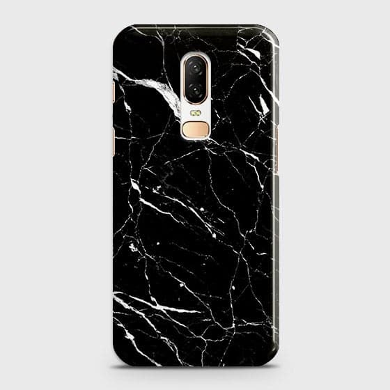 OnePlus 6 Cover - Matte Finish - Trendy Black Marble Printed Hard Case With Life Time Guarantee