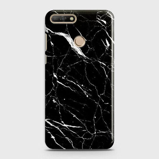 Huawei Y7 2018 Cover - Matte Finish - Trendy Black Marble Printed Hard Case With Life Time Guarantee