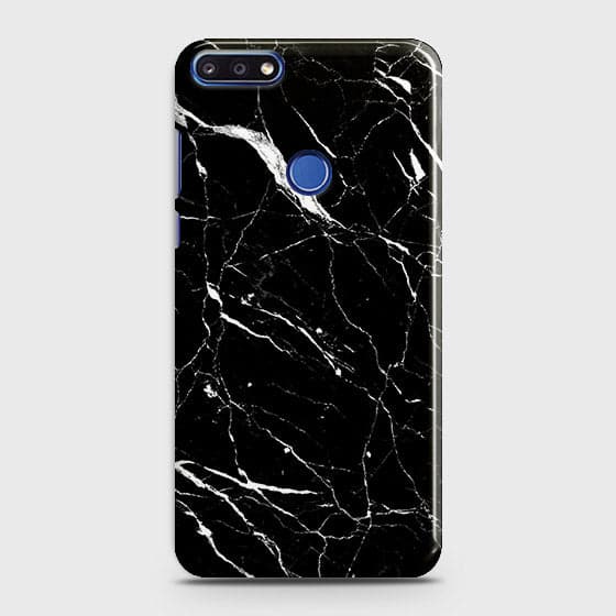 Huawei Y7 Prime 2018 Cover - Matte Finish - Trendy Black Marble Printed Hard Case With Life Time Guarantee