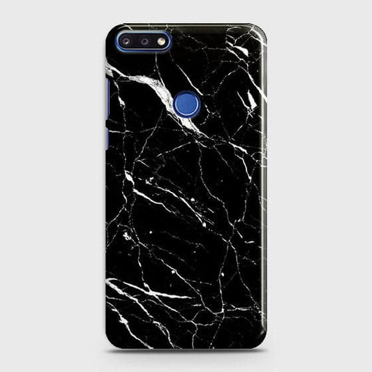 Huawei Y7 Prime 2018 Cover - Matte Finish - Trendy Black Marble Printed Hard Case With Life Time Guarantee