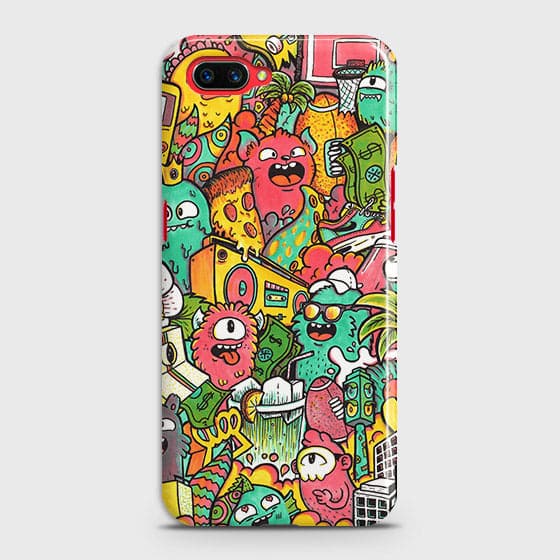 Oppo A3S Cover - Matte Finish - Candy Colors Trendy Sticker Collage Printed Hard Case With Life Time Guarantee