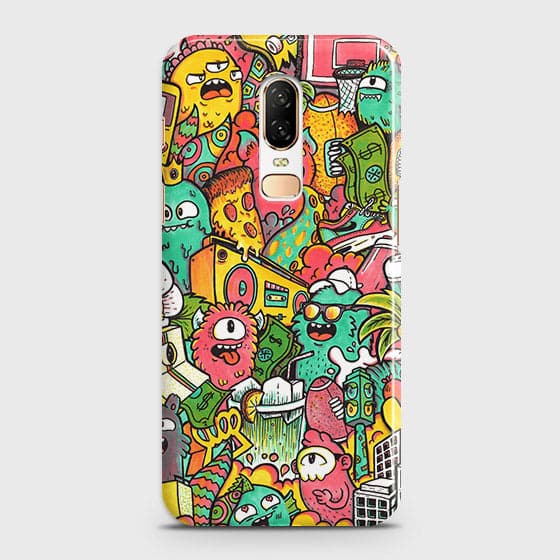 OnePlus 6 Cover - Matte Finish - Candy Colors Trendy Sticker Collage Printed Hard Case With Life Time Guarantee