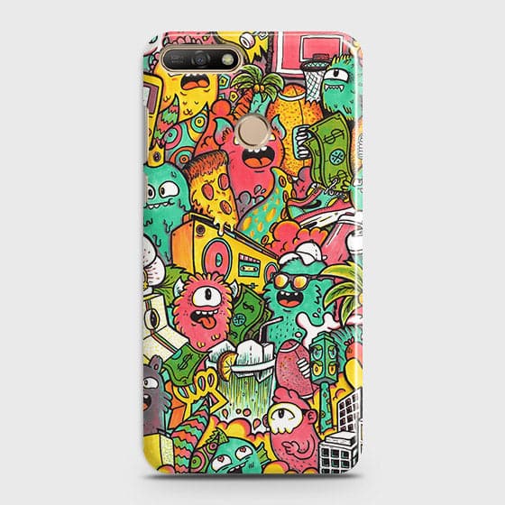 Huawei Y7 2018 Cover - Matte Finish - Candy Colors Trendy Sticker Collage Printed Hard Case With Life Time Guarantee