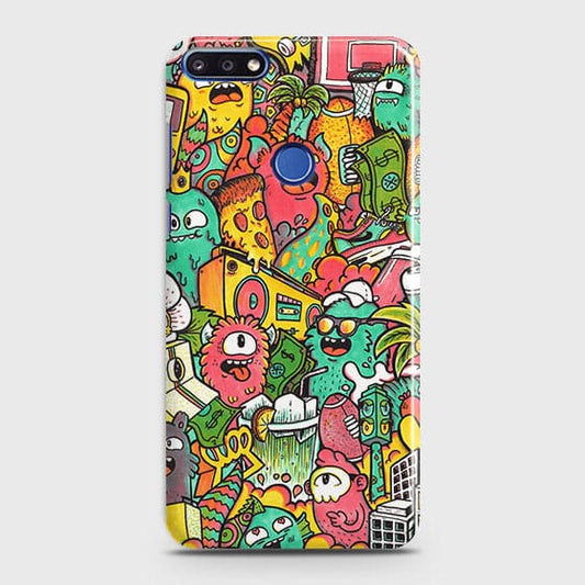 Huawei Y7 Prime 2018 Cover - Matte Finish - Candy Colors Trendy Sticker Collage Printed Hard Case With Life Time Guarantee