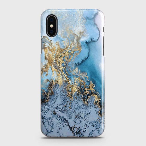 iPhone XS Max - Trendy Golden & Blue Ocean Marble Printed Hard Case with Life Time Colors Guarantee - OrderNation