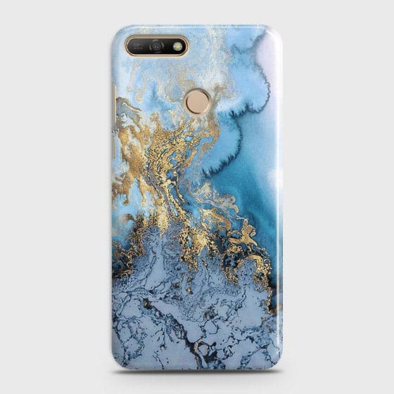 Huawei Y7 2018 - Trendy Golden & Blue Ocean Marble Printed Hard Case with Life Time Colors Guarantee - OrderNation