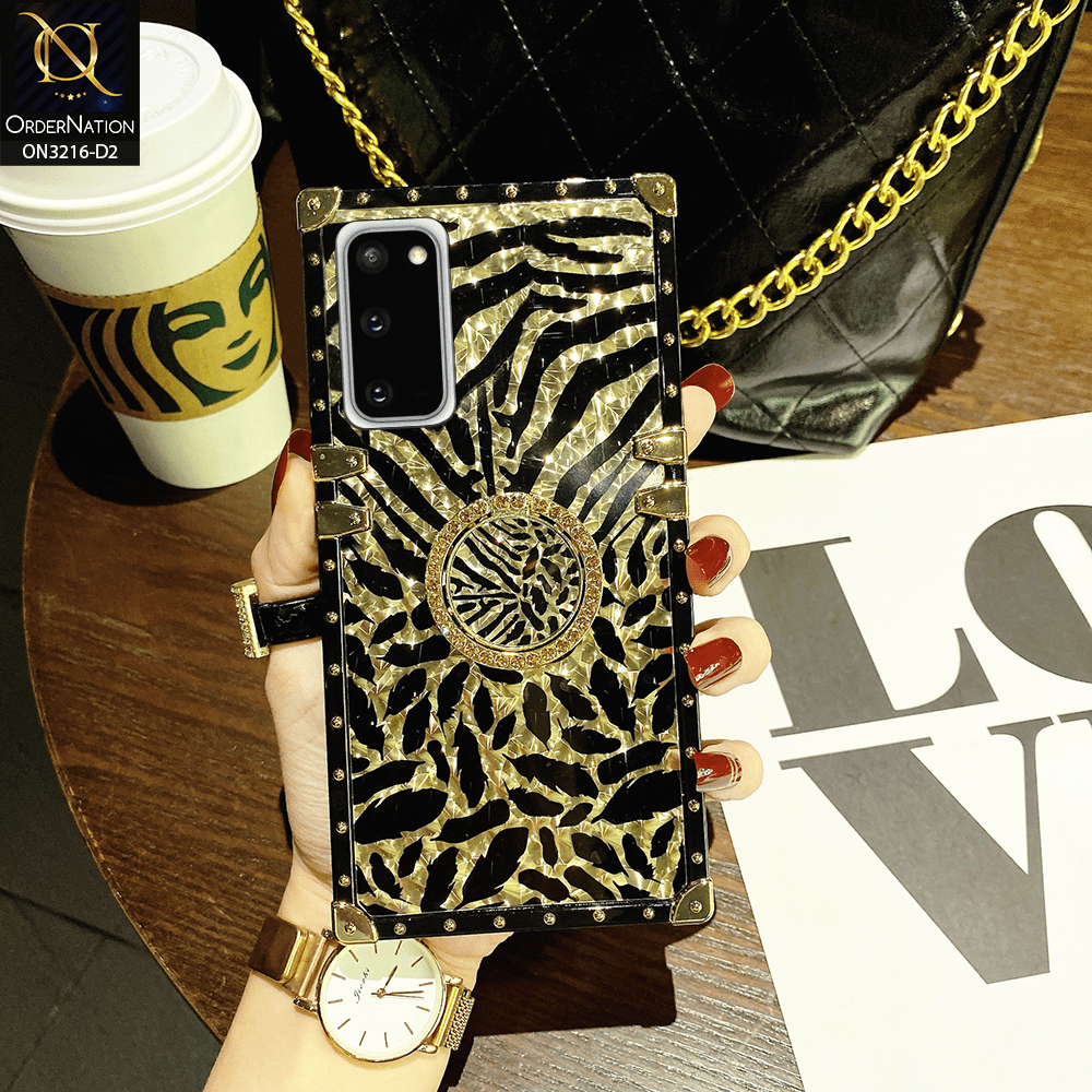 Samsung Galaxy S20 Plus Cover - Design 2 - Trendy Stripes Pattern Golden Square Case With Matching Bling Ring Holder