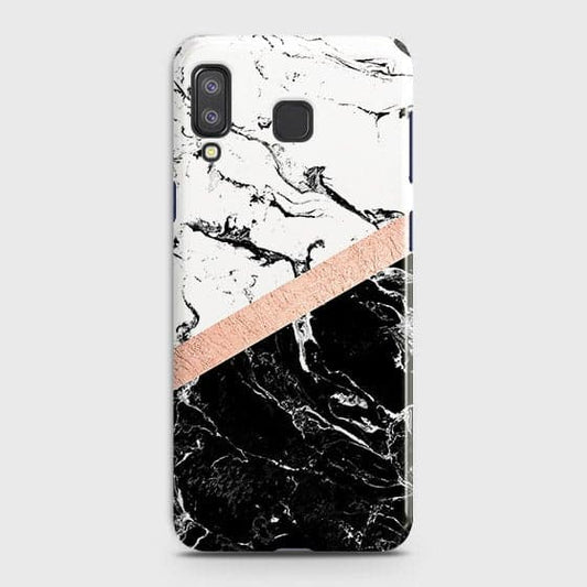 Samsung A8 Star Cover - Black & White Marble With Chic RoseGold Strip Case with Life Time Colors Guarantee