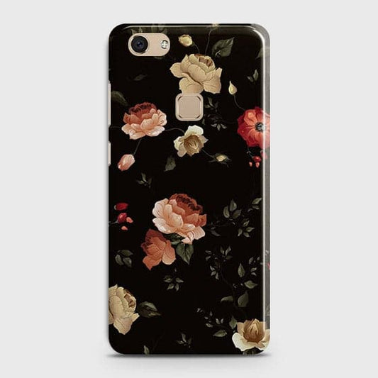 Vivo V7 Cover - Matte Finish - Dark Rose Vintage Flowers Printed Hard Case with Life Time Colors Guarantee