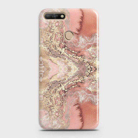 Huawei Y7 2018 Cover - Trendy Chic Rose Gold Marble Printed Hard Case with Life Time Colors Guarantee