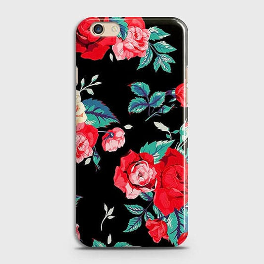 Oppo F3 Cover - Luxury Vintage Red Flowers Printed Hard Case with Life Time Colors Guarantee