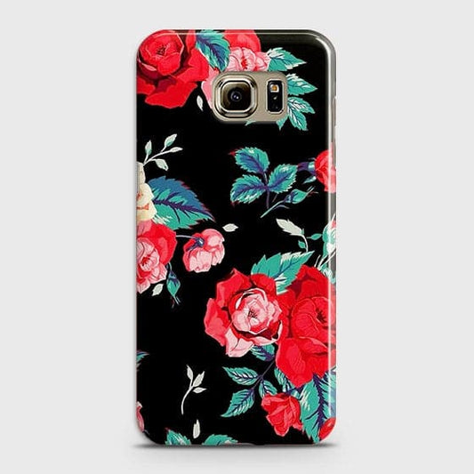 Samsung Galaxy S6 Edge Cover - Luxury Vintage Red Flowers Printed Hard Case with Life Time Colors Guarantee
