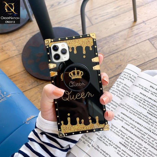iPhone 11 Pro Cover - Black - Golden Electroplated Luxury Square Soft TPU Protective Case with Holder