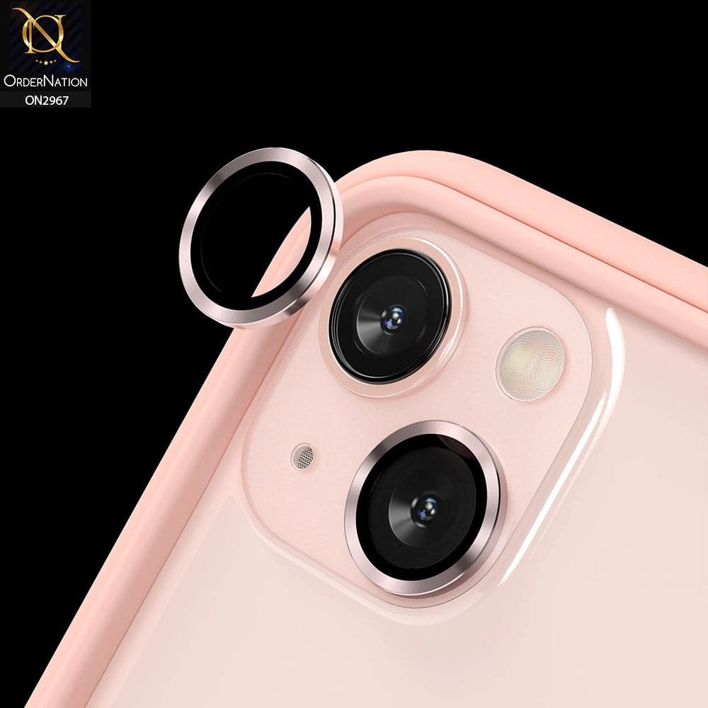 GIOPUEY Cámara Protector para iPhone 13, iPhone 13 Mini Protector cámara  [Material 2 en 1] Borde de Metal + Película Protectora Templada - Pink
