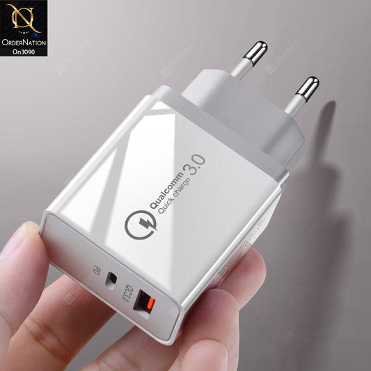 SLS-B08 - Qualcomm 3.0 Quick Wall Charger With 1 Usb Port and 2.0 QC PD intelligent Fast Charge For Latest iPhone, Samsung, Vivo, Infnix, Oppo, Xiaomi, etc Smartphones