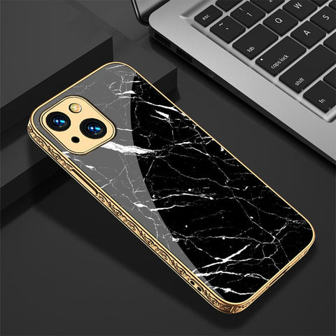 iPhone 13 Cover - Black Marble Series - HQ Ultra Shine Premium Infinity Glass Soft Silicon Borders Case