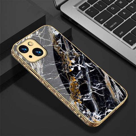 iPhone 13 Cover - Black Marble Series - HQ Ultra Shine Premium Infinity Glass Soft Silicon Borders Case