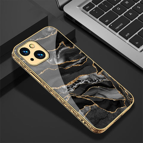 iPhone 13 Cover - Black Marble Series - HQ Ultra Shine Premium Infinity Glass Soft Silicon Borders Case