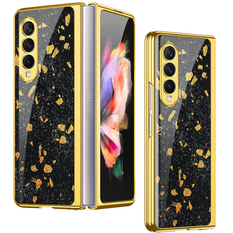 Samsung Galaxy Z Fold 4 5G Cover- Black Marble Series - Premium Electroplated Infinity Ultra Shine Glass Soft Silicon Borders Case