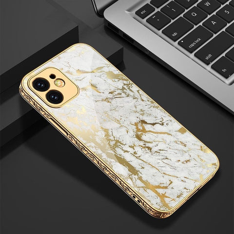 iPhone 13 Pro Cover - White Marble Series - Premium Electroplated Infinity Ultra Shine Glass Soft Silicon Borders Case