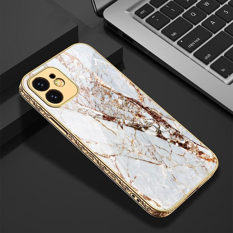 iPhone 13 Pro Cover - White Marble Series - Premium Electroplated Infinity Ultra Shine Glass Soft Silicon Borders Case