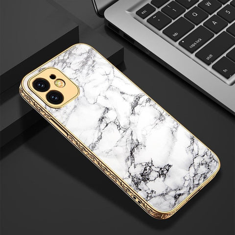 iPhone 13 Pro Cover - White Marble Series - Premium Electroplated Infinity Ultra Shine Glass Soft Silicon Borders Case