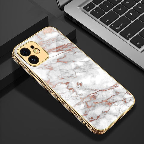 iPhone 13 Pro Cover - White Marble Series - Premium Electroplated Infinity Ultra Shine Glass Soft Silicon Borders Case