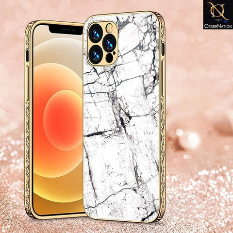 iPhone 13 Pro Cover - White Marble Series - Premium Electroplated Infinity Ultra Shine Glass Soft Silicon Borders Case