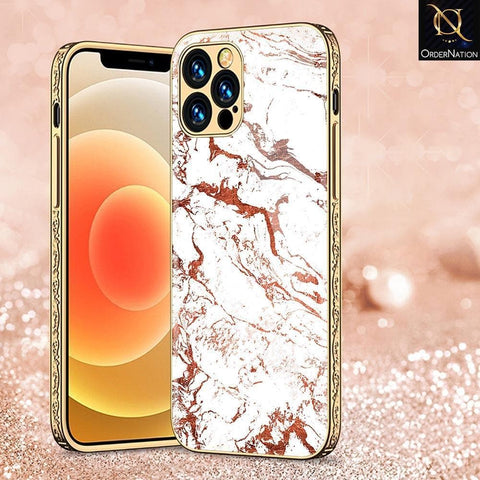 iPhone 13 Pro Cover - White Marble Series - Premium Electroplated Infinity Ultra Shine Glass Soft Silicon Borders Case