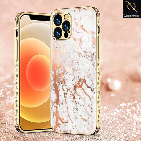 iPhone 13 Pro Cover - White Marble Series - Premium Electroplated Infinity Ultra Shine Glass Soft Silicon Borders Case