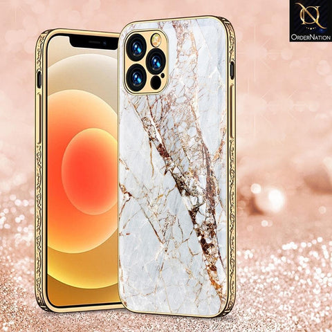 iPhone 13 Pro Cover - White Marble Series - Premium Electroplated Infinity Ultra Shine Glass Soft Silicon Borders Case