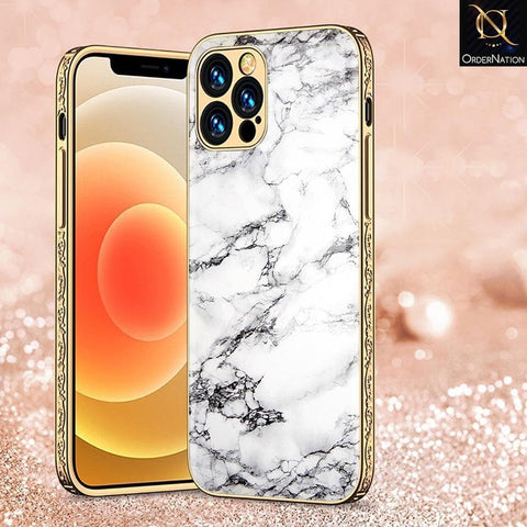 iPhone 13 Pro Cover - White Marble Series - Premium Electroplated Infinity Ultra Shine Glass Soft Silicon Borders Case