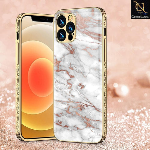 iPhone 13 Pro Cover - White Marble Series - Premium Electroplated Infinity Ultra Shine Glass Soft Silicon Borders Case