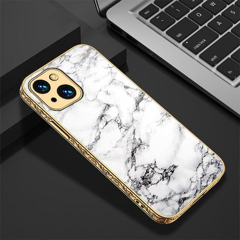 iPhone 13 Cover - White Marble Series - HQ Ultra Shine Premium Infinity Glass Soft Silicon Borders Case