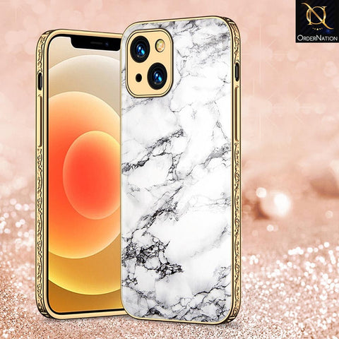 iPhone 13 Cover - White Marble Series - HQ Ultra Shine Premium Infinity Glass Soft Silicon Borders Case