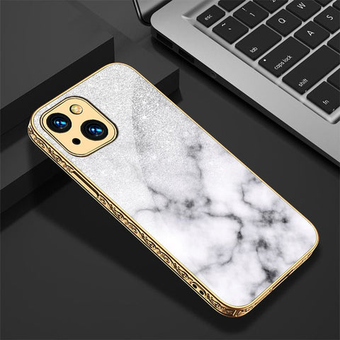 iPhone 13 Cover - White Marble Series - HQ Ultra Shine Premium Infinity Glass Soft Silicon Borders Case