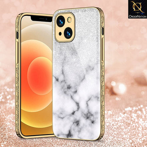 iPhone 13 Cover - White Marble Series - HQ Ultra Shine Premium Infinity Glass Soft Silicon Borders Case