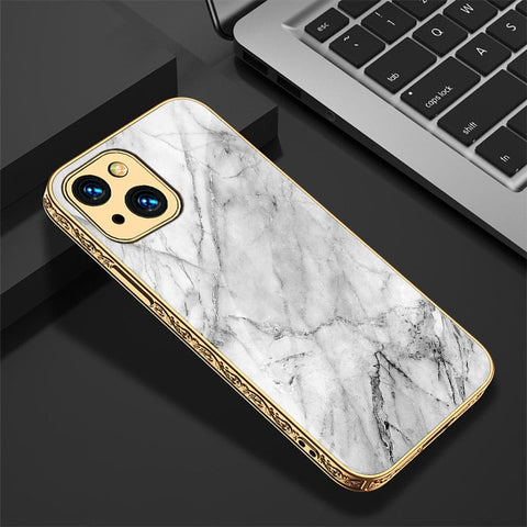 iPhone 13 Cover - White Marble Series - HQ Ultra Shine Premium Infinity Glass Soft Silicon Borders Case