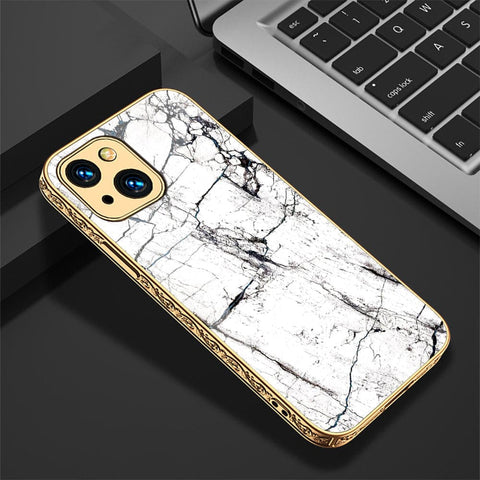 iPhone 13 Cover - White Marble Series 2 - HQ Ultra Shine Premium Infinity Glass Soft Silicon Borders Case