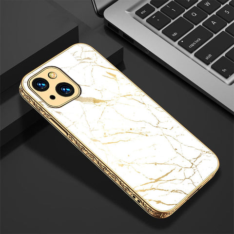 iPhone 13 Cover - White Marble Series 2 - HQ Ultra Shine Premium Infinity Glass Soft Silicon Borders Case