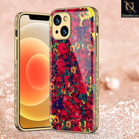 iPhone 13 Cover - Floral Series - HQ Ultra Shine Premium Infinity Glass Soft Silicon Borders Case